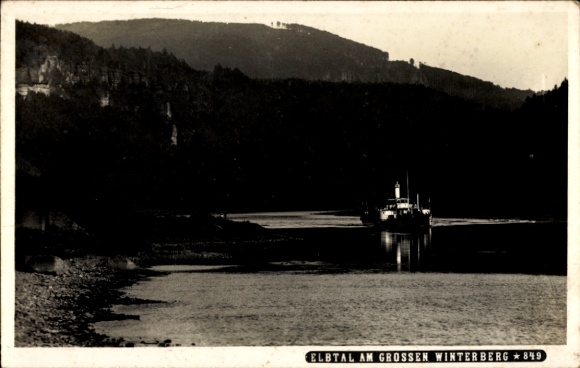 Ak Ostrau Bad Schandau Sächsische Schweiz, Großer Winterberg, Elbtal, Schiff