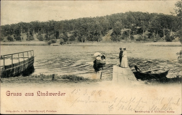 PC Berlin Zehlendorf Nikolassee, Lindwerder Island, Havel River, picture of lake with two people, boat...