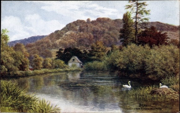 Artist PC Quinton, Dorking Surrey England, Boxhill from Pixham Mill