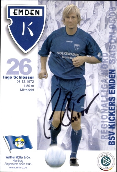 Autogrammkarte Fußballer Ingo Schlösser, BSV Kickers Emden, Autogramm