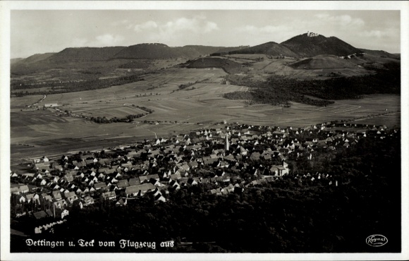 Postcard Dettingen unter Teck, aerial photograph