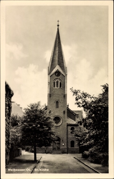 Postcard Weißwasser in Upper Lusatia, Ev. Church