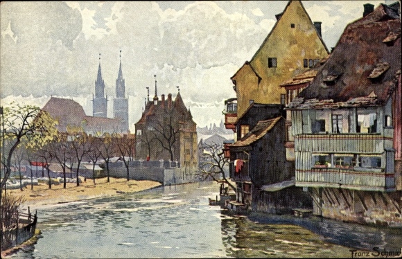 Künstler Ak Schmidt, Franz, Nürnberg, Partie an der Insel Schütt