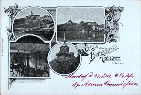 Postcard Kröllwitz Halle an der Saale, Bergschänke, bridge, general view
