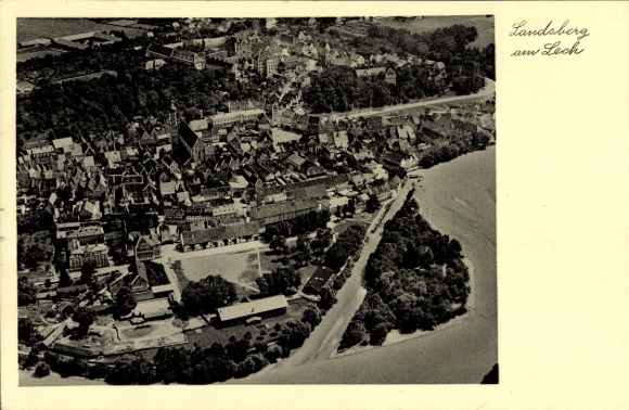 Postcard Landsberg am Lech Upper Bavaria, aerial view of city view, river view