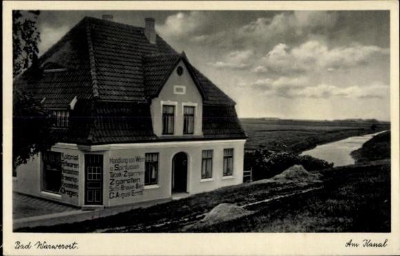 Ak Noordzeeresort Warwerort in Dithmarschen, Am Kanal, bedrijfsgebouw C. August Ernst