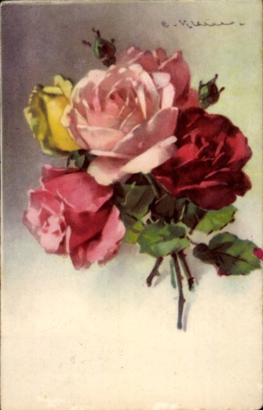 Artist Postcard Klein, Catharina, different colored roses