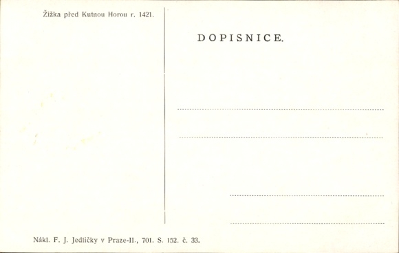 Artist Postcard Mathauser, Jos., Ceska Historie v Obrazich, Zizka pred Kutnou Horou r. 1421