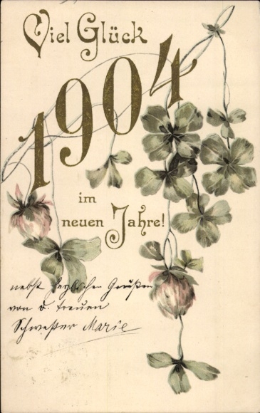 Embossed PC Happy New Year, cloverleaf, year 1904
