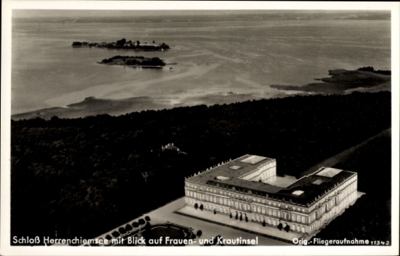KP Herrenchiemsee Herreninsel Chiemsee Górna Bawaria, widok na zamek Fraueninsel, Krautinsel