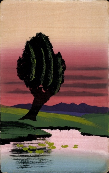 Künstler Ak Baum am Wasser
