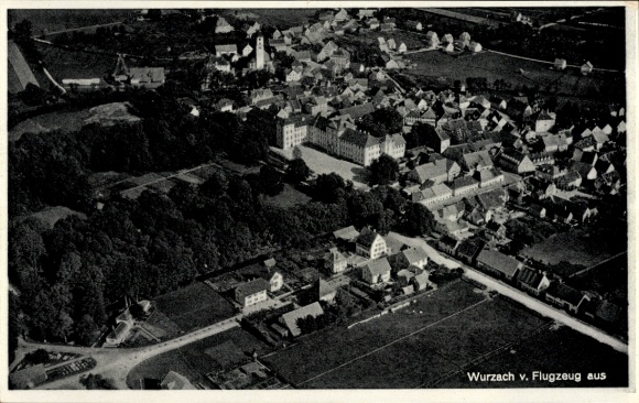 Postcard Bad Wurzach in Upper Swabia, aerial view of building, rural surroundings