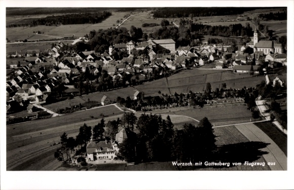Postcard Bad Wurzach in Upper Swabia, aerial view of Gottesberg visible, landscape, buildings