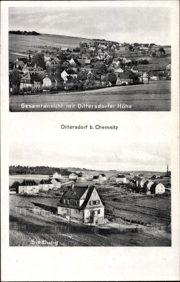 Postcard Dittersdorf im Erzgebirge, general view with Dittersdorfer height