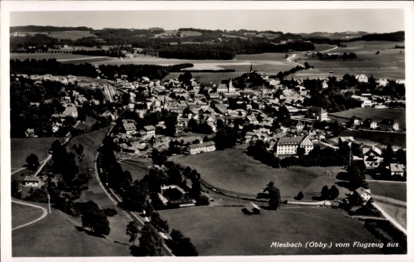 Postcard Miesbach in Upper Bavaria, aerial photograph