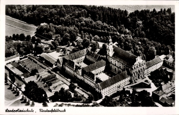 Postcard Fürstenfeldbruck in Upper Bavaria, rural police school, building, aerial view, beautiful landscape