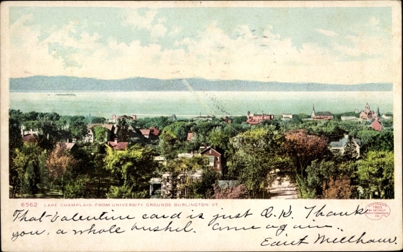 Ak Burlington Vermont USA, Lake Champlain vanaf de campus
