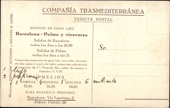 Ak Dampfer Principe Alfonso, Infante Don Jaime, Compañía Trasmediterránea