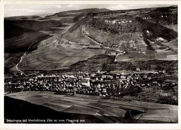 Postcard Deggingen in Württemberg, aerial photograph