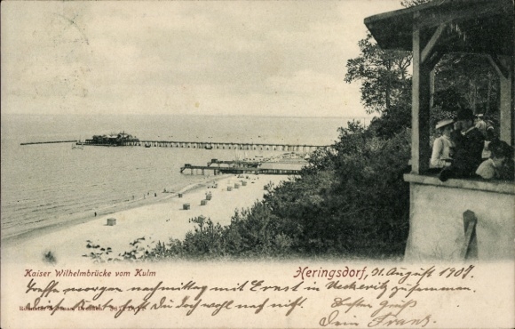 Postcard Ostseebad Heringsdorf on Usedom, Kaiser Wilhelm Bridge seen from Kulm