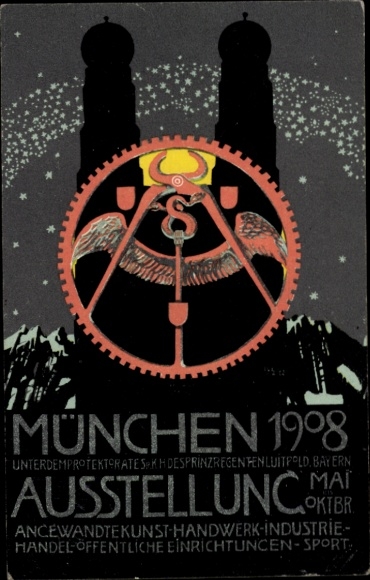 Ganzsachen Ak München Bayern, Ausstellung 1908, Frauenkirche, PP 15 C 144