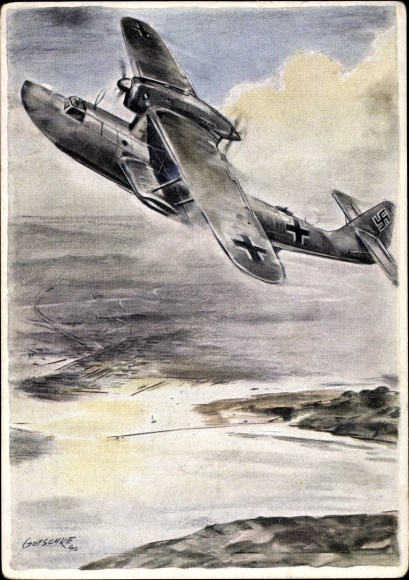 Künstler Ak Gotschke, Flugboot Dornier Do 18 beim Küstenflug, Luftwaffe, II. WK