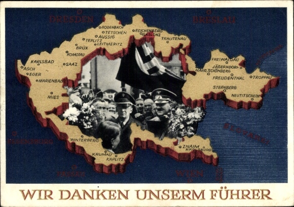Postal stationery Postcard We thank our Führer, Sudetenland, Bohemia, Moravia, Hitler