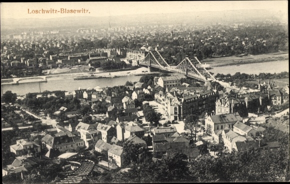 Ansichtkaart Dresden Loschwitz, panorama met Blasewitz, zweefbaan