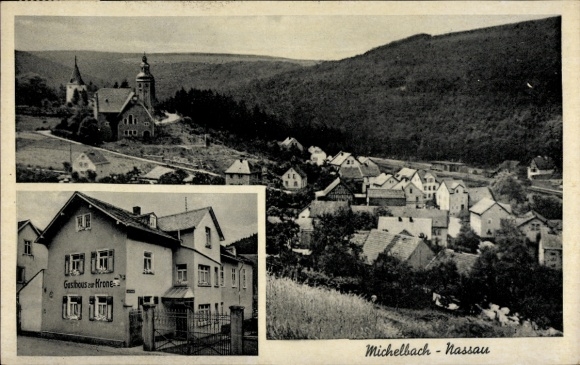 Postcard Michelbach in Nassau Aarbergen Hesse, general view, Gasthaus zur Krone