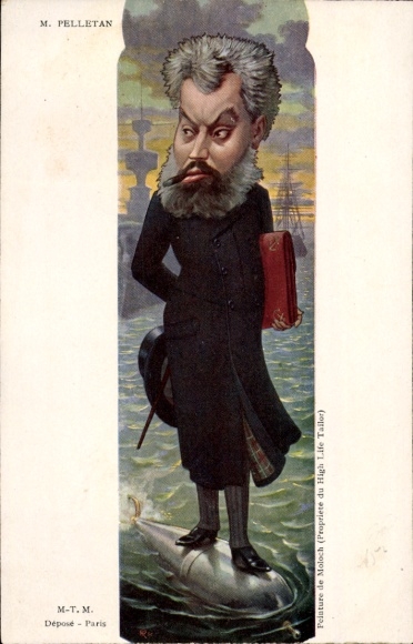 Artist Postcard Sirat, Camille Pelletan, Minister of the Navy, portrait on a torpedo, caricature