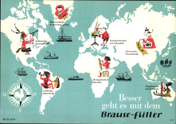 Timetable Brause cartridge filler, for good writing, world map around 1960