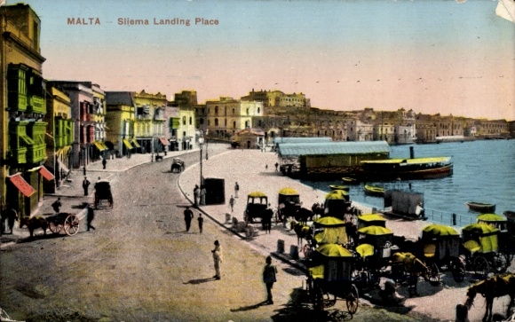 Postcard Sliema Malta, landing place, promenade