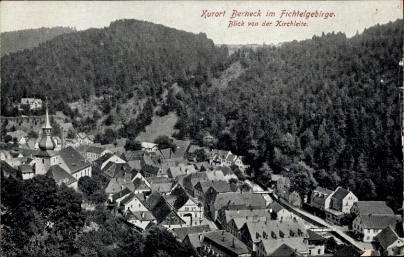 Postcard Bad Berneck in the Fichtelgebirge Bavaria, spa town Berneck, view from the Kirchleite, houses and church