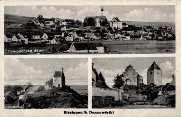 Postcard Bissingen Swabia, total view from the west, Hochstein, castle