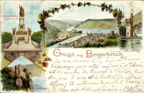 Chromo-Litho Rüdesheim am Rhein, Mäuseturm, Niederwald National Monument, Rheinstein, Bingerbrück