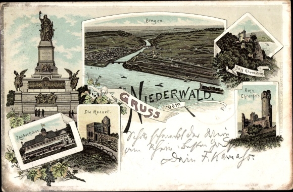 Forerunner lito Rüdesheim am Rhein w Hesji, zamek Rheinstein, Rossel, pomnik Niederwald