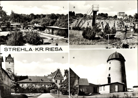 Ak Strehla aan de Elbe Saksen, dierentuin, buitenzwembad, kasteel, jeugdherberg