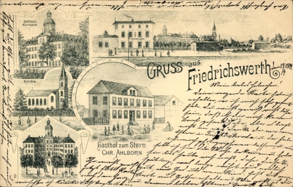 Litho Friedrichswerth in Thüringen, Schloss, Bahnhof, Gasthof zum Stern, Chr. Ahlborn, Kirche