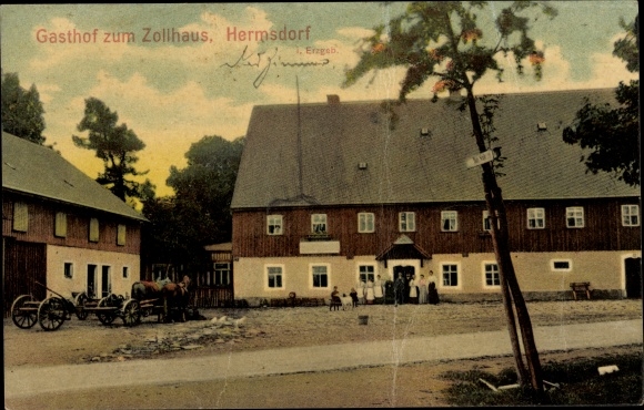Postcard Hermsdorf in the Eastern Ore Mountains, Gasthof zum Zollhaus