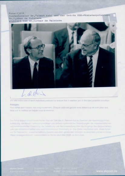 Foto Bundeskanzler Helmut Kohl, DDR-Ministerpräsident Lothar de Maiziere