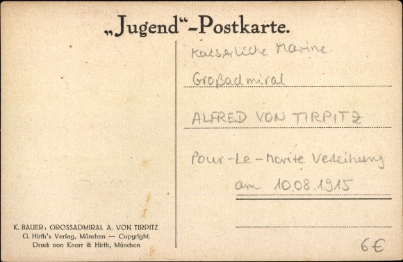 Artist PC Bauer, Karl, Grand Admiral Alfred von Tirpitz, portrait