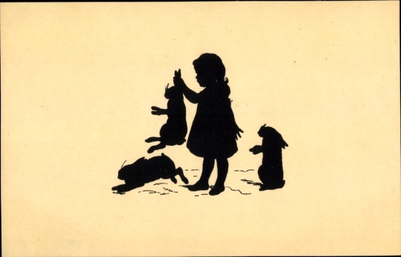 Paper cutting artist Postcard Konewka, P., girl, rabbit