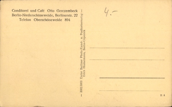 Postcard Berlin Treptow Niederschöneweide, Berliner Straße 22, Gerczembeck Confectionery, interior view