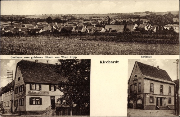 PC Kirchardt in Baden, general view, inn at the golden deer, town hall