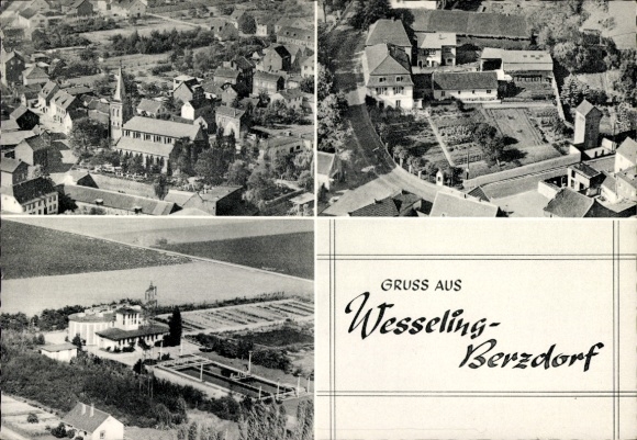 Ak Berzdorf Wesseling am Rhein, gedeeltelijk uitzicht, luchtfoto, kerk