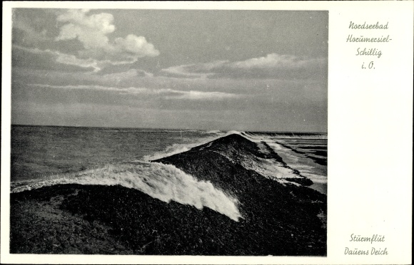 Postcard Horumersiel Schillig Wangerland Friesland, storm surge, Dauens dike