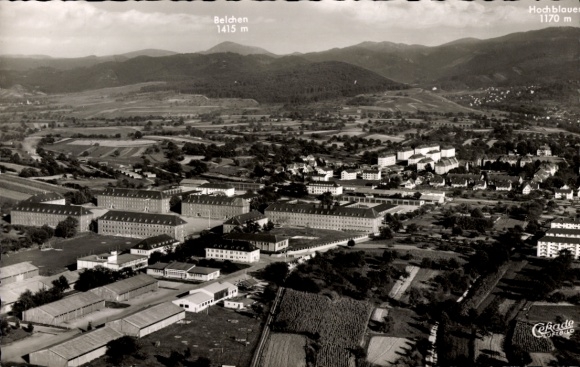 Postcard Müllheim in Baden Markgräflerland, aerial photo, Belchen 1415 m, Hochblauen 1170 m