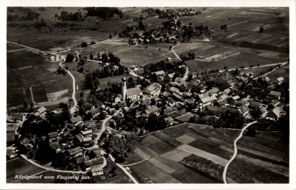Postcard Königsdorf in Upper Bavaria, aerial photograph