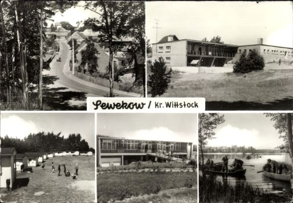 Postcard Sewekow Wittstock Dosse in the Prignitz, PC view of bungalow settlement, anglers at...