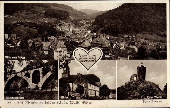 KP Kleinschmalkalden Flea Seligenthal Turyngia, most kolejowy, kościół, Hohe Warte